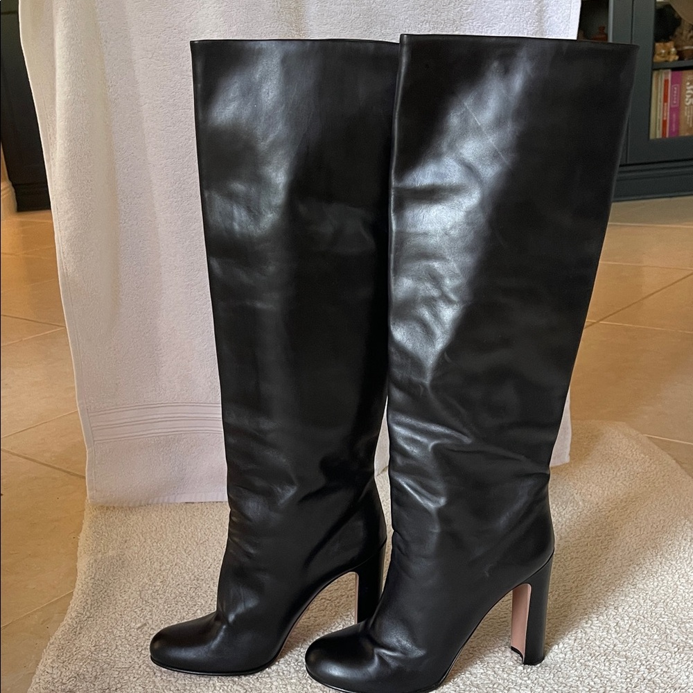 Prada Sophisticated Black Leather Over the Knee Boots